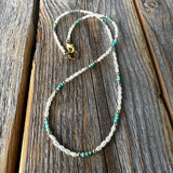 Freshwater Pearl and Turquoise Necklace - Beaded Gold Accent Choker