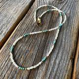 Freshwater Pearl and Turquoise Necklace - Beaded Gold Accent Choker