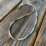 Freshwater Pearl and Turquoise Necklace - Beaded Gold Accent Choker