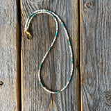 Freshwater Pearl and Turquoise Necklace - Beaded Gold Accent Choker