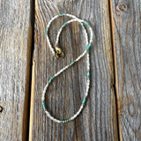 Freshwater Pearl and Turquoise Necklace - Beaded Gold Accent Choker