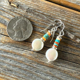 Freshwater Pearl Earrings with Turquoise and Spiny Oyster Gemstone Beads, Sterling Silver