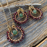 Garnet Aventurine Beaded Hoop Earrings, January Birthstone