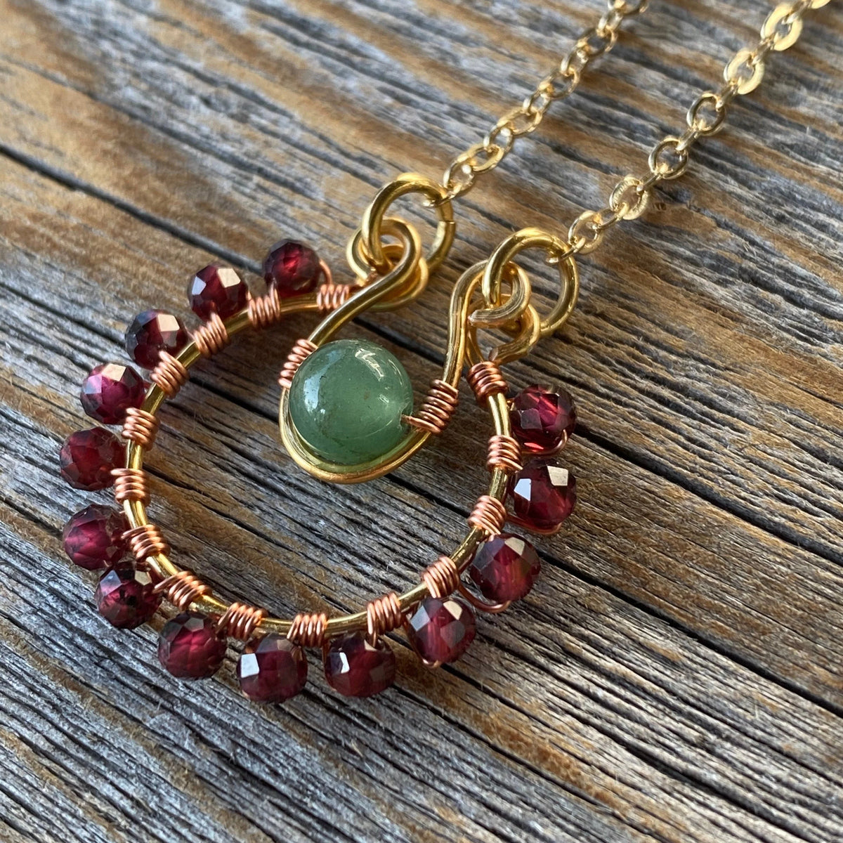 Garnet Earrings and Necklace Set with Green Aventurine, Burgundy Jewelry, Burgundy Earrings, Garnet Jewelry, January Birthstone Jewelry