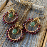 Garnet Green Aventurine Boho Jewelry Set, Burgundy Statement Necklace Earrings (January Birthstone)