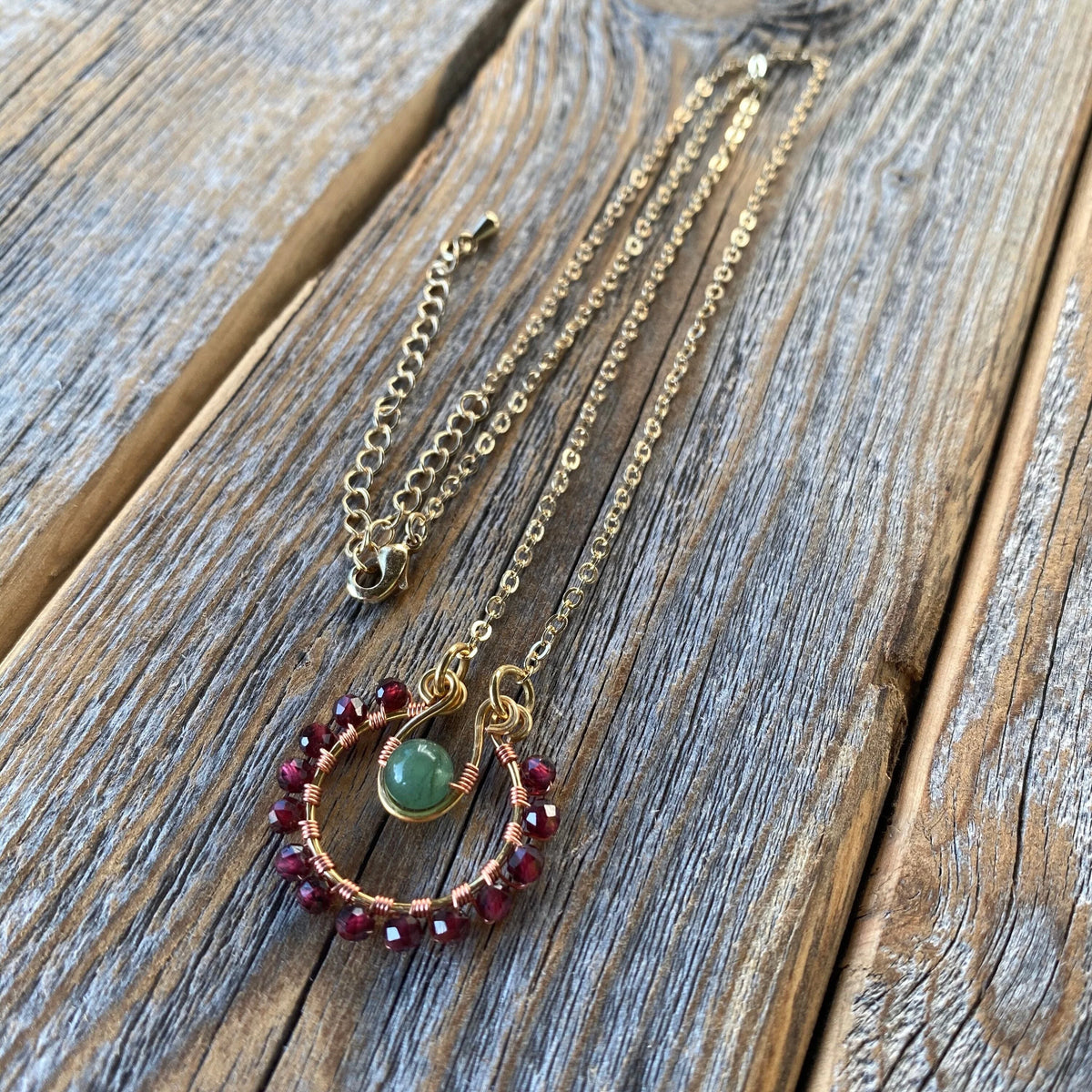 Garnet Green Aventurine Boho Jewelry Set, Burgundy Statement Necklace Earrings (January Birthstone)