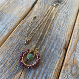 Garnet Green Aventurine Boho Jewelry Set, Burgundy Statement Necklace Earrings (January Birthstone)