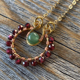 Garnet Green Aventurine Boho Jewelry Set, Burgundy Statement Necklace Earrings (January Birthstone)