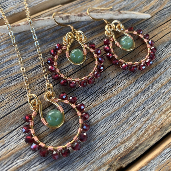 Garnet Jewelry - Garnet Earrings - Garnet Necklace -Burgundy Jewelry - Gifts for Women - Anniversary Gift - January Birthstone