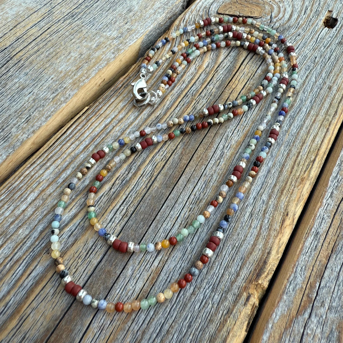 Gemstone Beaded Necklace: Sterling Silver-Plated, Layered Boho Style