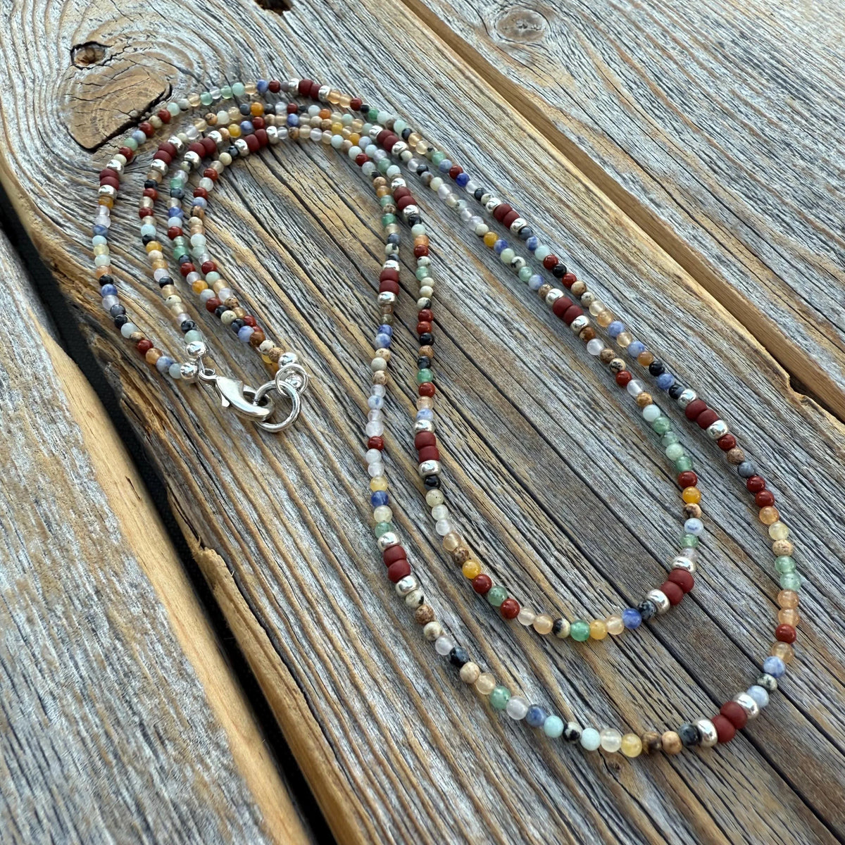 Gemstone Beaded Necklace: Sterling Silver-Plated, Layered Boho Style