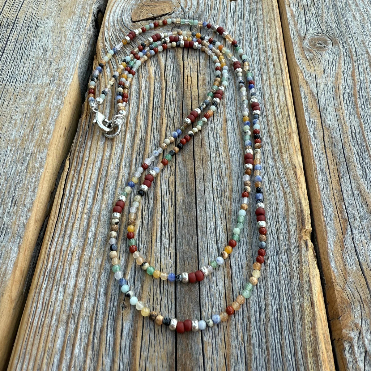Gemstone Beaded Necklace: Sterling Silver-Plated, Layered Boho Style
