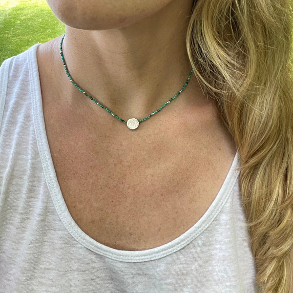Genuine Turquoise Beaded Necklace – Sterling Silver Accent Bead