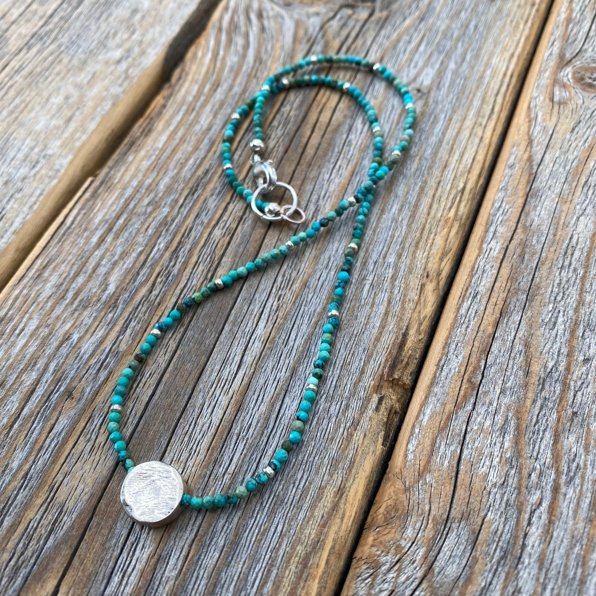 Genuine Turquoise Beaded Necklace – Sterling Silver Accent Bead