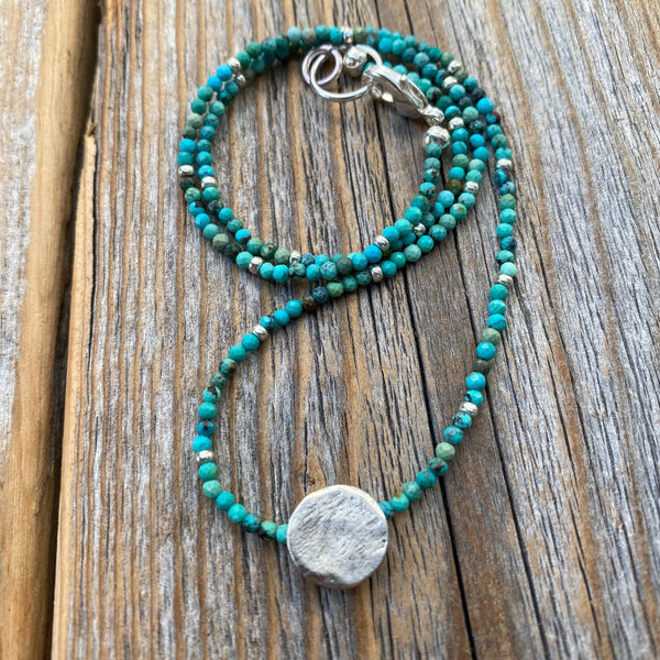 Genuine Turquoise Beaded Necklace – Sterling Silver Accent Bead