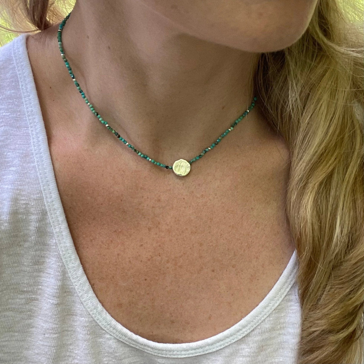 Genuine Turquoise Beaded Necklace – Sterling Silver Accent Bead