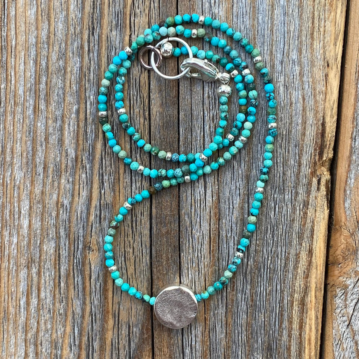 Genuine Turquoise Beaded Necklace – Sterling Silver Accent Bead