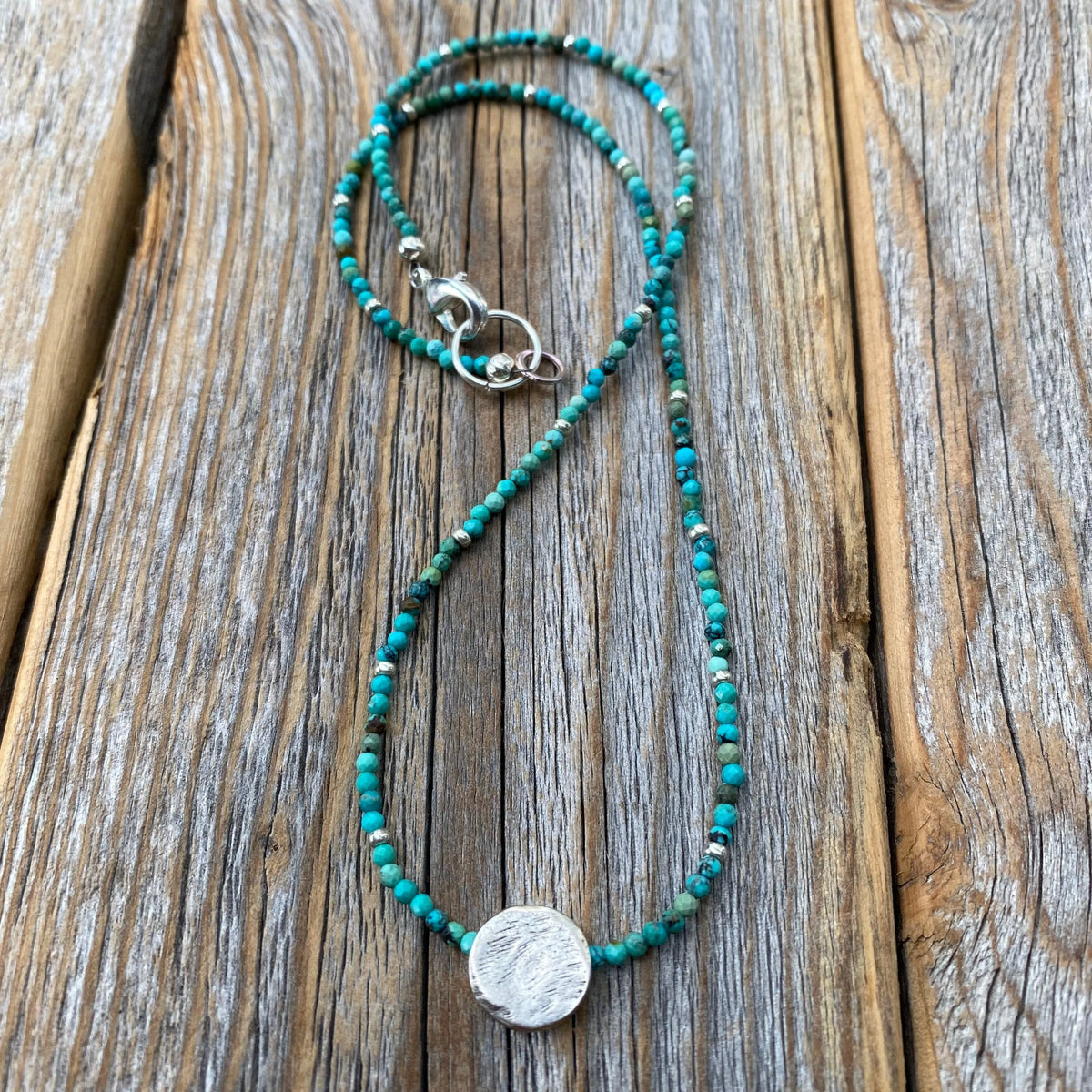 Genuine Turquoise Beaded Necklace – Sterling Silver Accent Bead