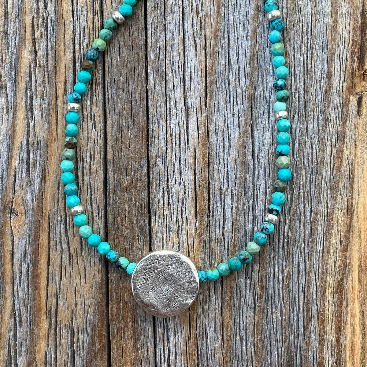 Genuine Turquoise Beaded Necklace – Sterling Silver Accent Bead