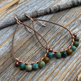 Genuine Turquoise Copper Teardrop Earrings, Wire Wrapped Boho Jewelry