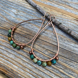 Genuine Turquoise Copper Teardrop Earrings, Wire Wrapped Boho Jewelry