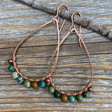 Genuine Turquoise Copper Teardrop Earrings, Wire Wrapped Boho Jewelry