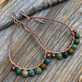 Genuine Turquoise Copper Teardrop Earrings, Wire Wrapped Boho Jewelry
