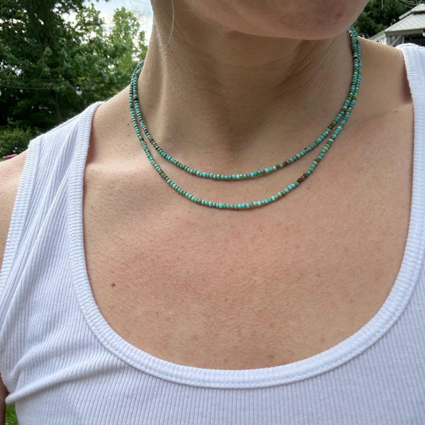 Genuine Turquoise Layered Necklace, Dainty Double Strand Boho Jewelry