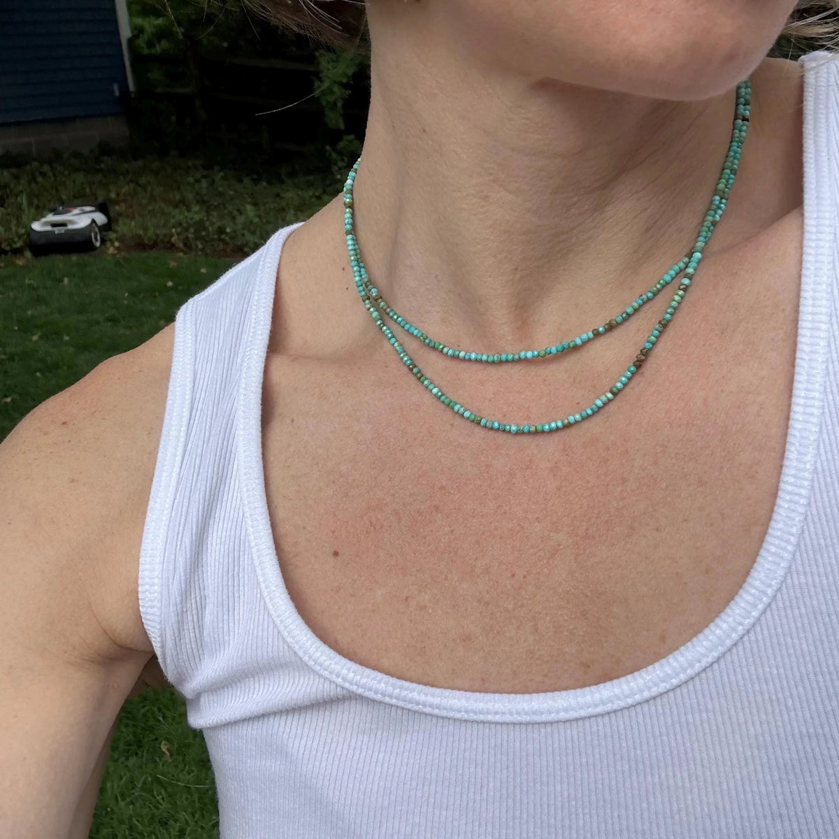 Genuine Turquoise Layered Necklace, Dainty Double Strand Boho Jewelry
