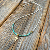 Gold Cross Necklace – Turquoise & Czech Glass Boho Faith Jewelry