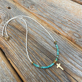 Gold Cross Necklace – Turquoise & Czech Glass Boho Faith Jewelry