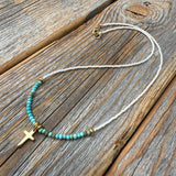 Gold Cross Necklace – Turquoise & Czech Glass Boho Faith Jewelry