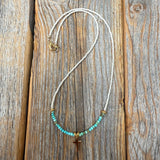 Gold Cross Necklace – Turquoise & Czech Glass Boho Faith Jewelry