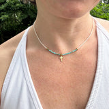 Gold Cross Necklace – Turquoise & Czech Glass Boho Faith Jewelry