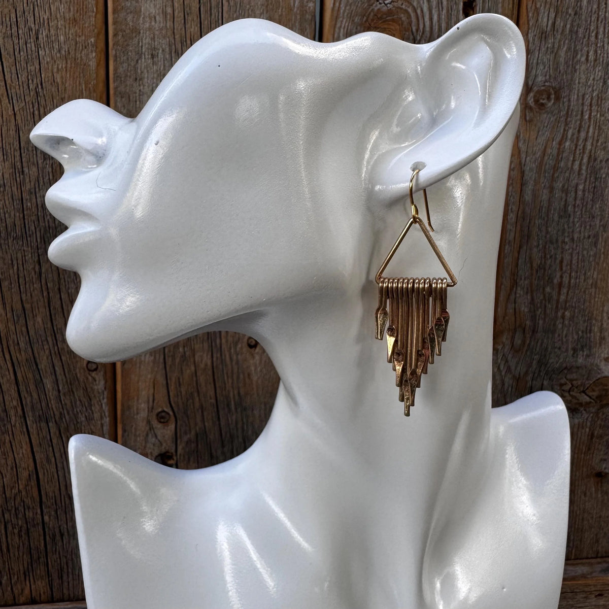 Gold Fringe Paddle Earrings – Geometric Boho Statement Jewelry