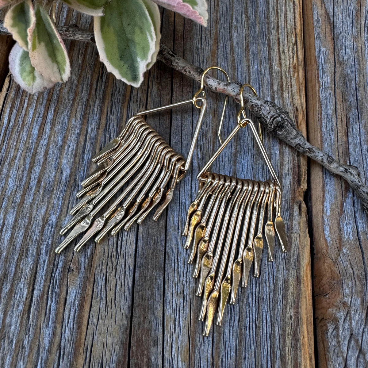 Gold Fringe Paddle Earrings – Geometric Boho Statement Jewelry