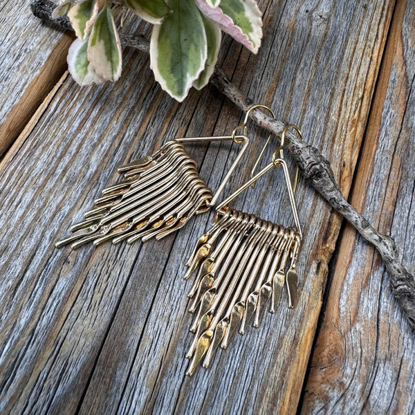 Gold Fringe Paddle Earrings – Geometric Boho Statement Jewelry