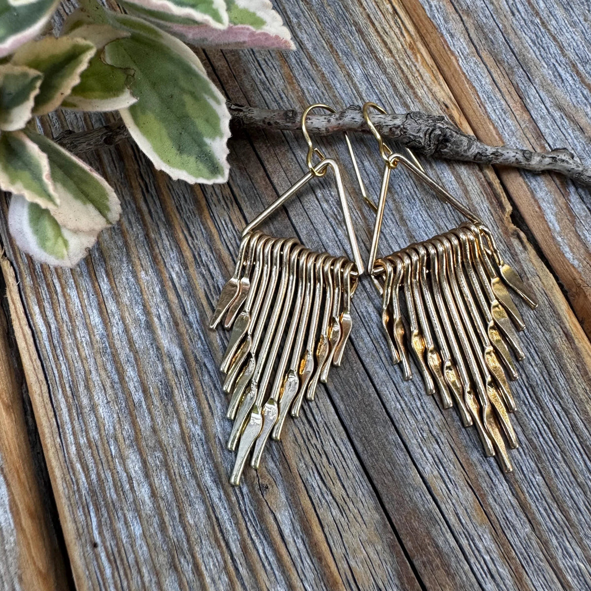 Gold Fringe Paddle Earrings – Geometric Boho Statement Jewelry