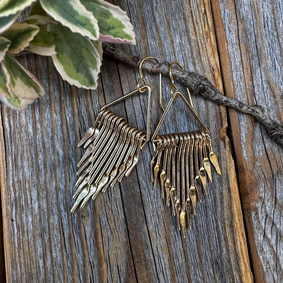 Gold Fringe Paddle Earrings – Geometric Boho Statement Jewelry