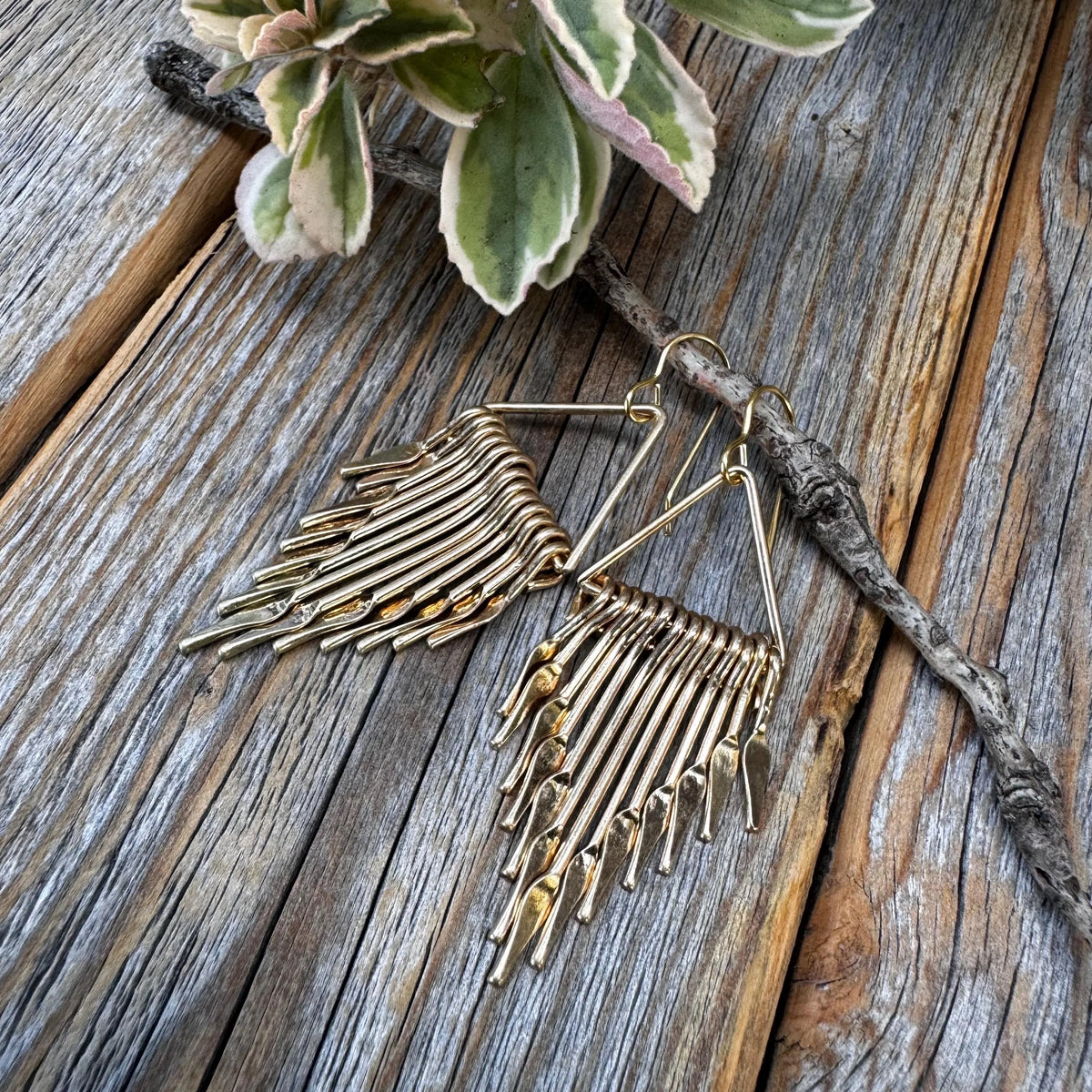 Gold Fringe Paddle Earrings – Geometric Boho Statement Jewelry