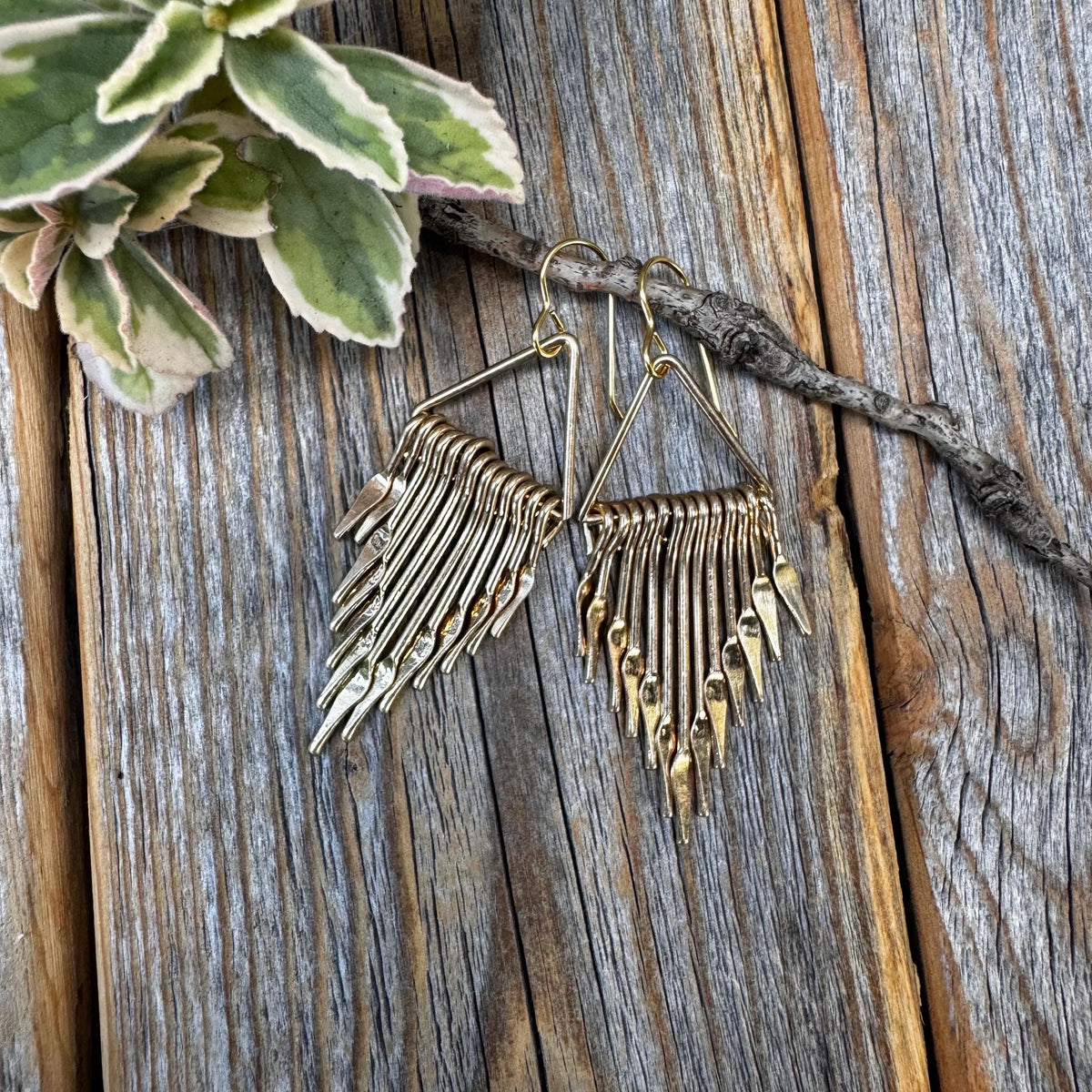 Gold Fringe Paddle Earrings – Geometric Boho Statement Jewelry