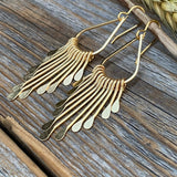 Gold Plated Brass Teardrop Earrings – Boho Hammered Paddle Fringe