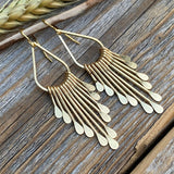 Gold Plated Brass Teardrop Earrings – Boho Hammered Paddle Fringe