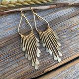 Gold Plated Brass Teardrop Earrings – Boho Hammered Paddle Fringe