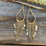 Gold Plated Brass Teardrop Earrings – Boho Hammered Paddle Fringe