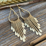 Gold Plated Brass Teardrop Earrings – Boho Hammered Paddle Fringe