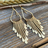 Gold Plated Brass Teardrop Earrings – Boho Hammered Paddle Fringe