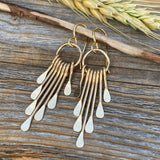 Gold Plated Hammered Fringe Dangle Earrings, Boho Geometric Statement Gift