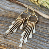 Gold Plated Hammered Fringe Dangle Earrings, Boho Geometric Statement Gift