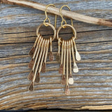 Gold Plated Hammered Fringe Dangle Earrings, Boho Geometric Statement Gift